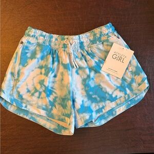Athleta Girl Blue & White Tie-Dye Athletic Shorts / Size Youth Large / 12 (NWT)